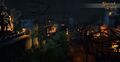 The Tenebris Harbor Docks burn at night following the recent attack by pirates.