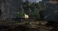 Smoldering debris, weapons, and corpses are scattered about. The inhabitants of this trading post did not go down without a fight and defended themselves until their last breath.